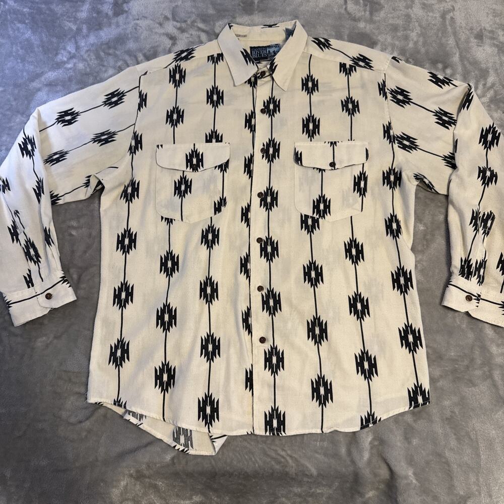 Vintage Canyon River Blues Western Shirt Mens XL Ivory Aztec Southwestern Snap